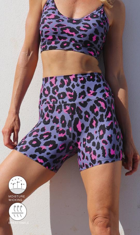 Carra Lee Active Shorts Pink Leopard Midi Shorts