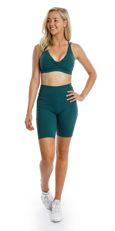 Carra Lee Active Shorts Teal Body Luxe Biker Shorts with Pockets