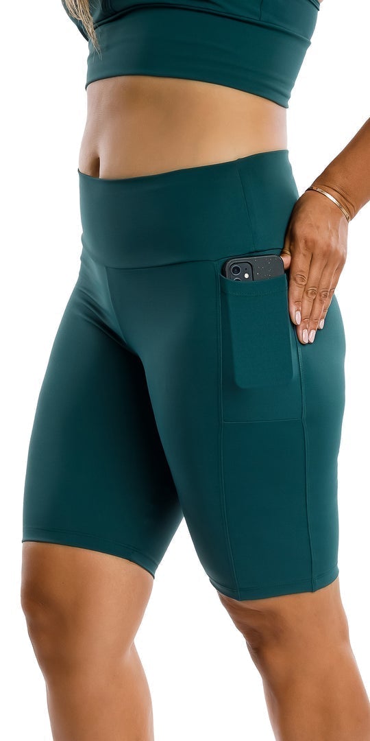 Carra Lee Active Shorts Teal Body Luxe Biker Shorts with Pockets