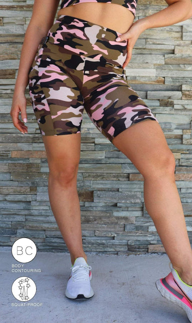 Urban Camo Body Contouring Biker Shorts with Pockets - Be Activewear