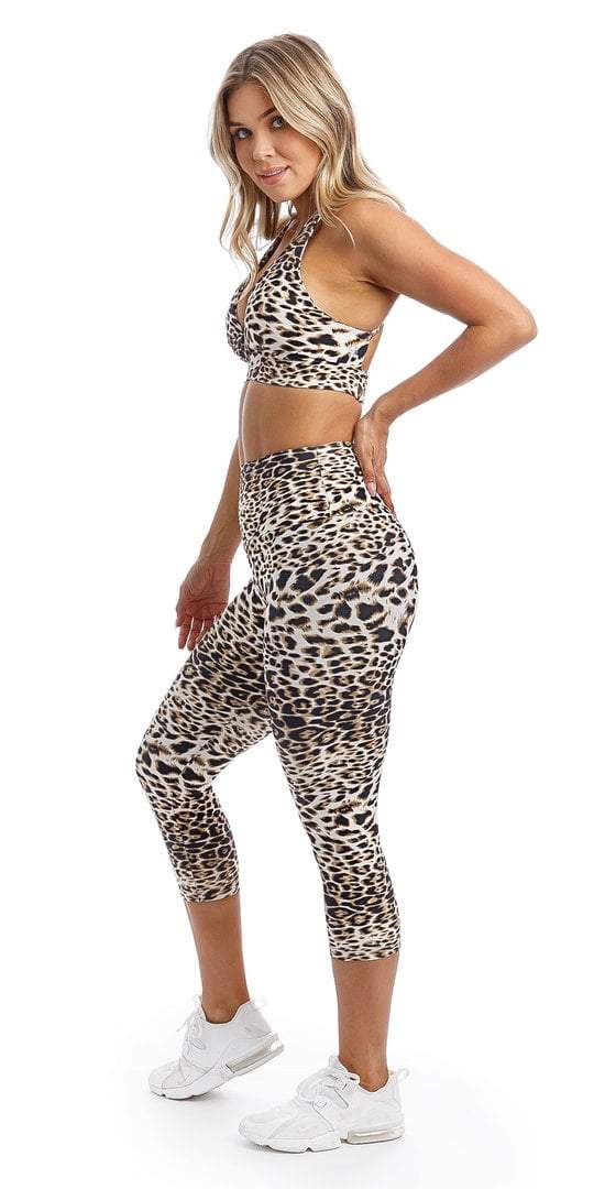 Carra Lee Active Tights White Cheetah Capri Leggings