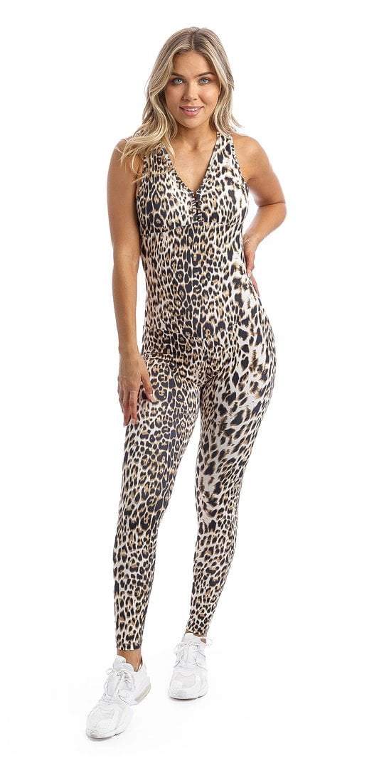 Carra Lee Active Unitard White Cheetah Unitard