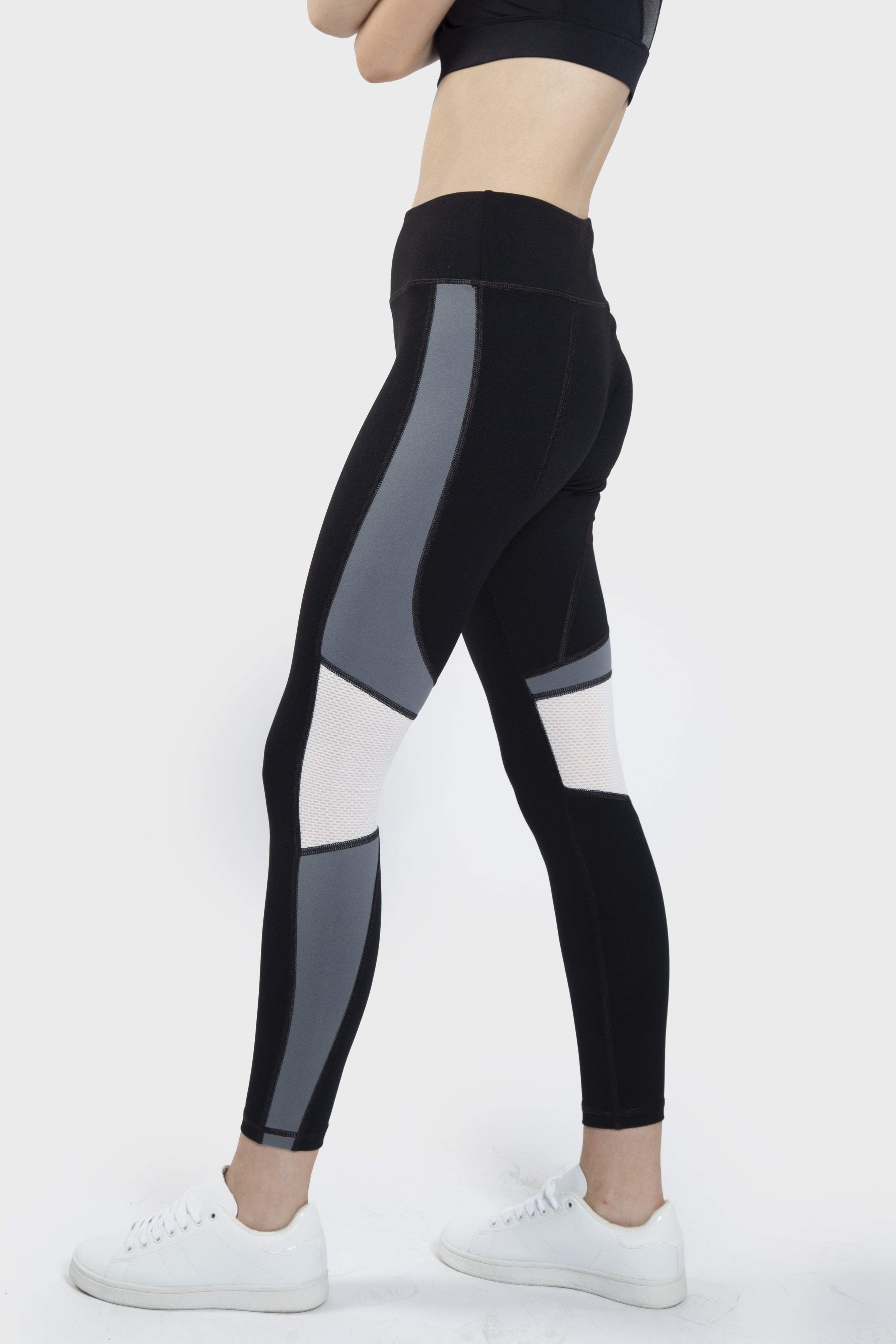 Grey Colour Block Sports Leggings, Active