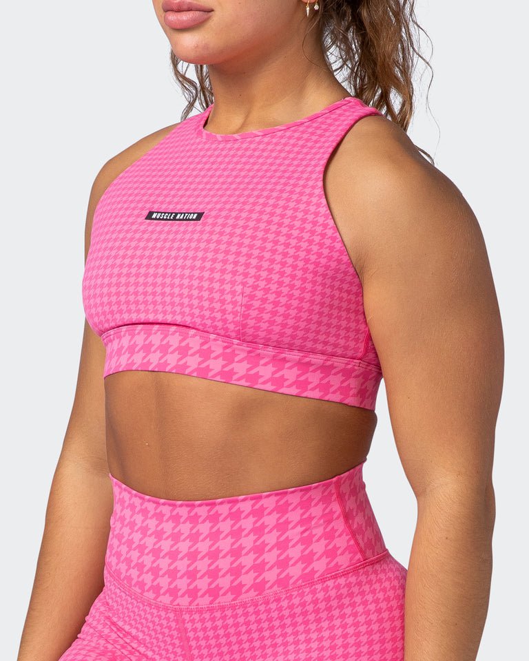 musclenation Sports Bras Step Up Bra Flamingo Houndstooth Print