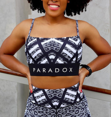 Paradox Activewear Crop Tops Mesh Leopard Print Square Neck Sports Bra