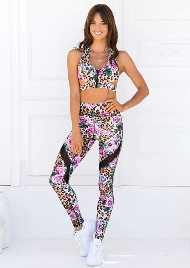 Women's Activewear Mesh Leopard Print Side Stripe Legging